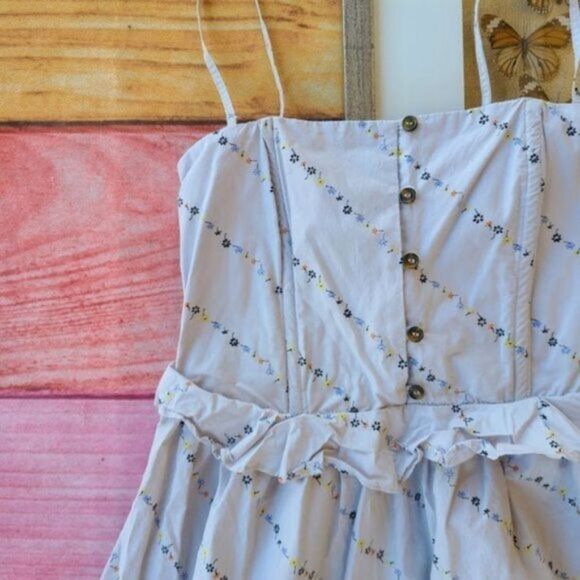 Ganni Gray Floral‎ Print Ruffle Poplin Tiered A-line Pocket Midi Sundress L - Picture 4 of 11